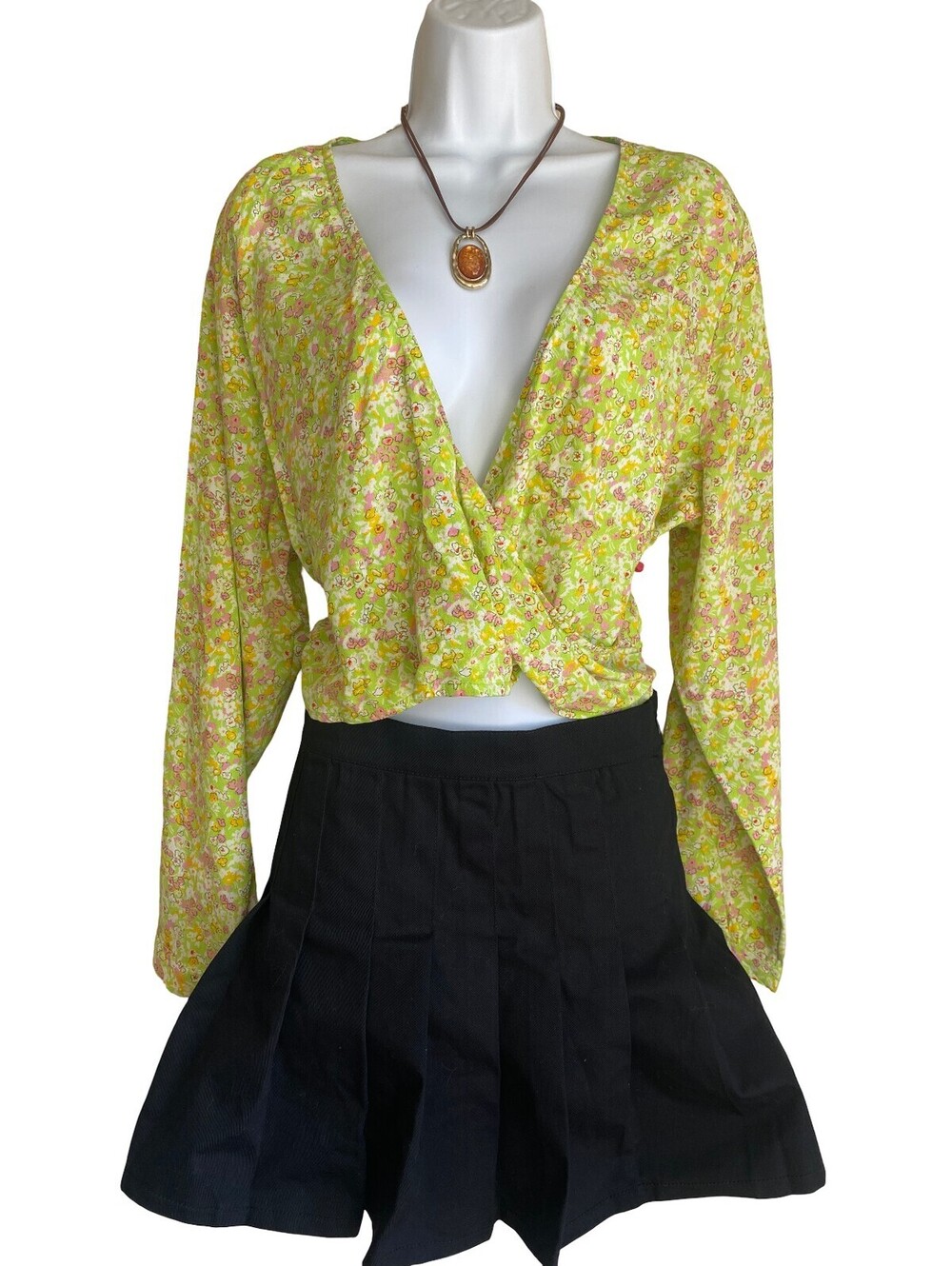 Vintage BP Plus 1X Boho Floral Wrap Crop Blouse Cottagecore Fairycore Festival